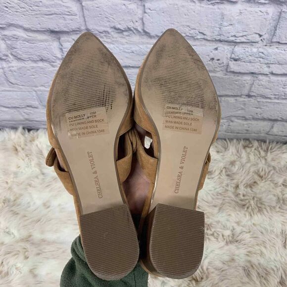 Chelsea and Violet Molly Brown Suede Chunk Heel Pointed Toe Bow Size 10 - Picture 6 of 9